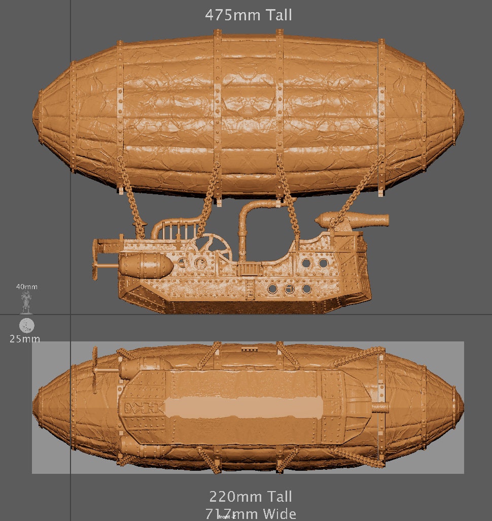 Huge Dwarf Zeppelin, Miniature Land | Dungeons and Dragons | Pathfinder | Table Top RPG | 3D Printed Model