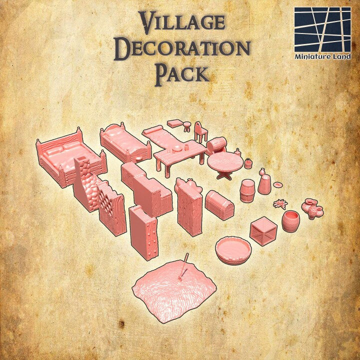 Village Decoration Pack, Miniature Land | Dungeons and Dragons | Pathfinder | Table Top RPG | 3D Printed Model