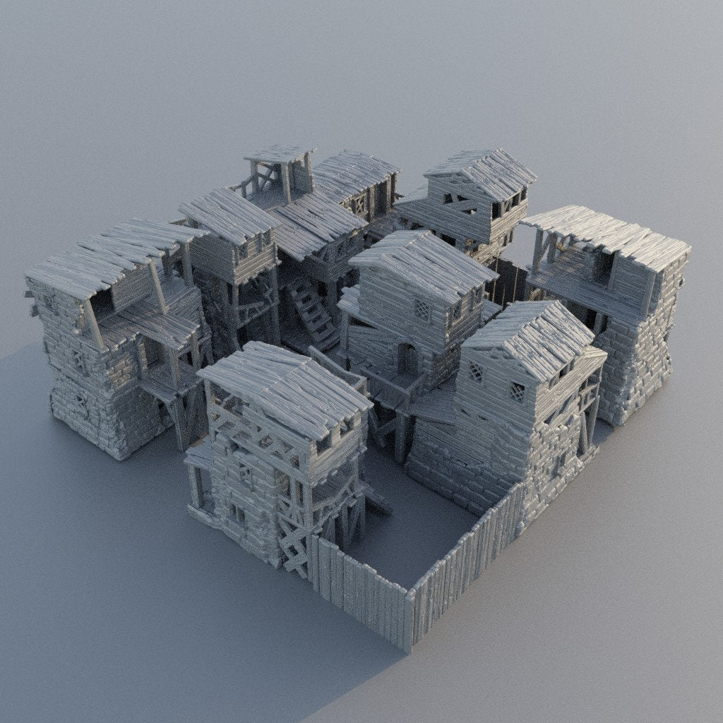 Slum District, Miniature Land | Dungeons and Dragons | Pathfinder | Table Top RPG | 3D Printed Model