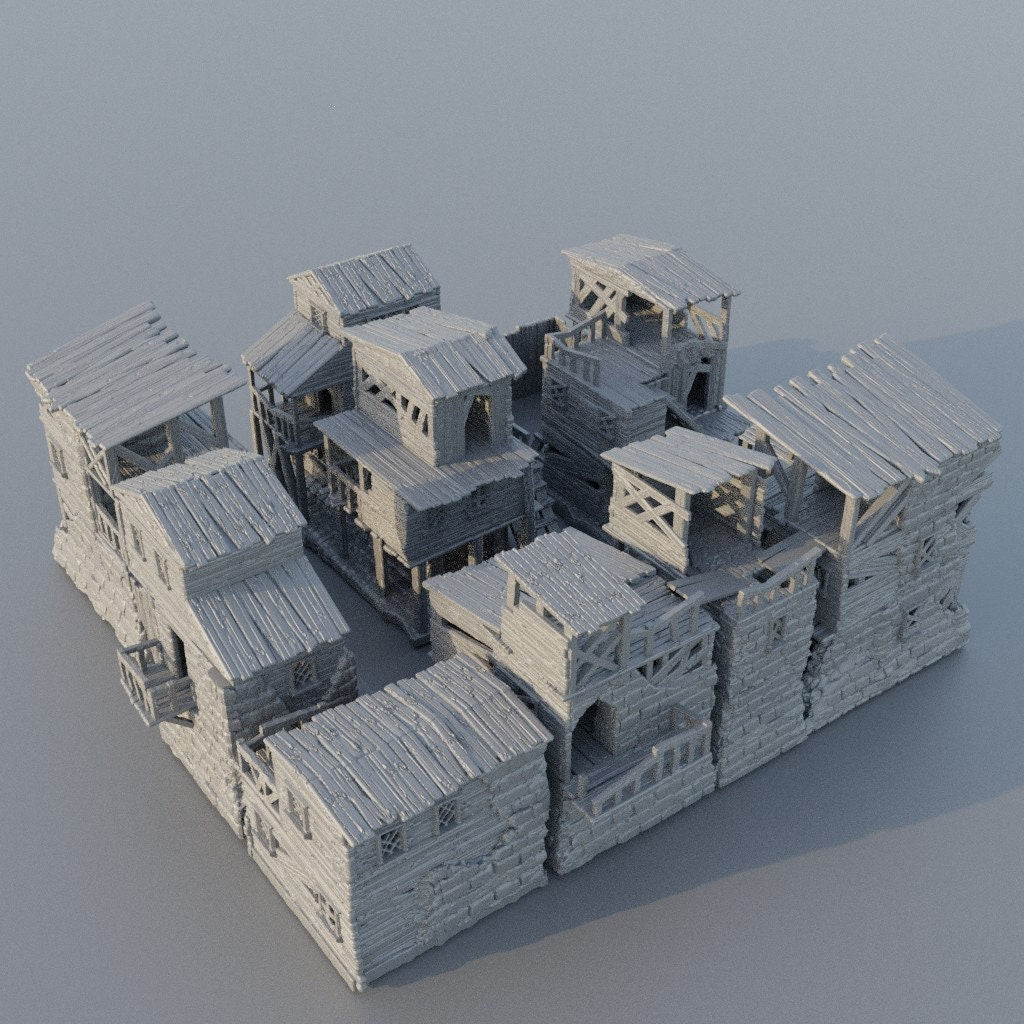 Slum District, Miniature Land | Dungeons and Dragons | Pathfinder | Table Top RPG | 3D Printed Model