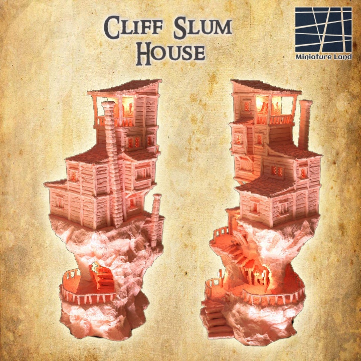 Cliff Slum House, Miniature Land | Dungeons and Dragons | Pathfinder | Table Top RPG | 3D Printed Model