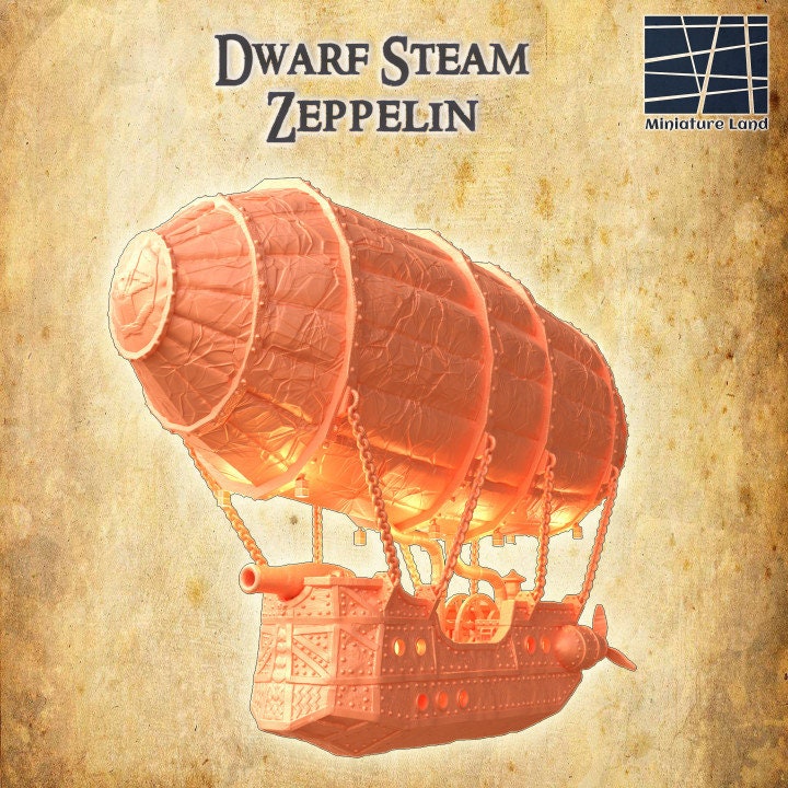 Huge Dwarf Zeppelin, Miniature Land | Dungeons and Dragons | Pathfinder | Table Top RPG | 3D Printed Model