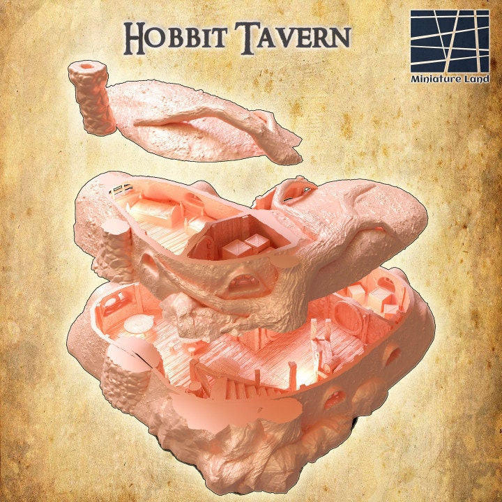 Hobbit Tavern, Miniature Land | Dungeons and Dragons | Pathfinder | Table Top RPG | 3D Printed Model