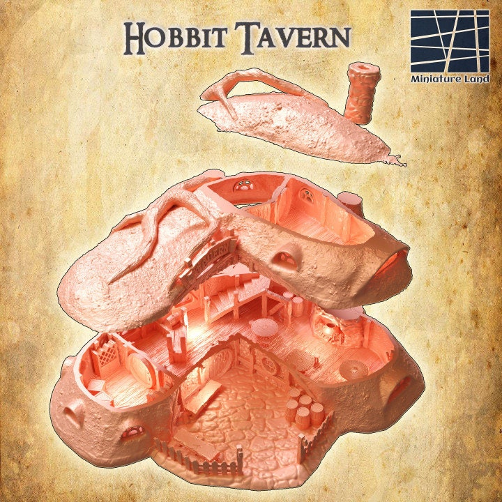 Hobbit Tavern, Miniature Land | Dungeons and Dragons | Pathfinder | Table Top RPG | 3D Printed Model