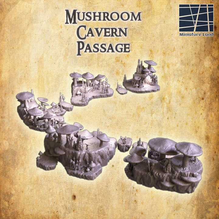 Mushroom Cavern, Miniature Land | Dungeons and Dragons | Pathfinder | Table Top RPG | 3D Printed Model