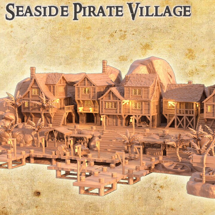 Pirate Village, Miniature Land | Dungeons and Dragons | Pathfinder | Table Top RPG | 3D Printed Model