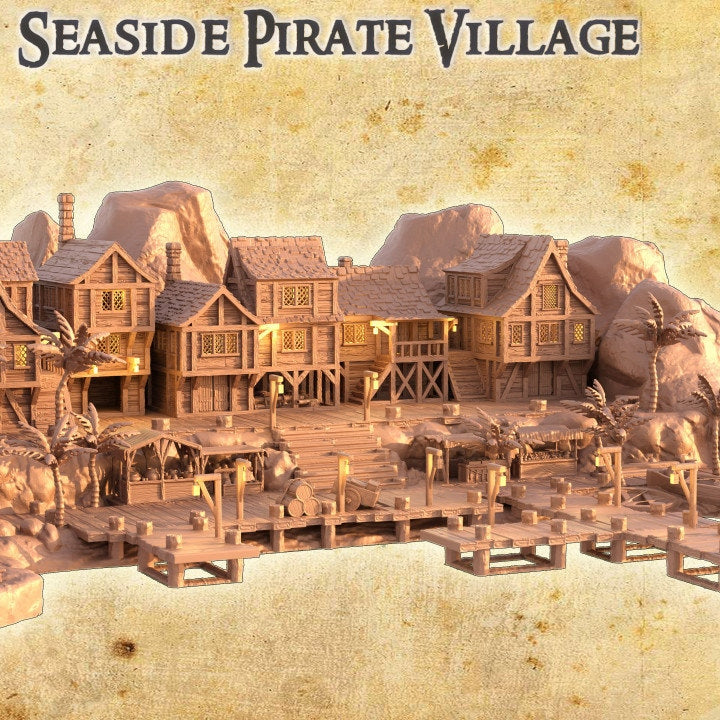 Pirate Village, Miniature Land | Dungeons and Dragons | Pathfinder | Table Top RPG | 3D Printed Model