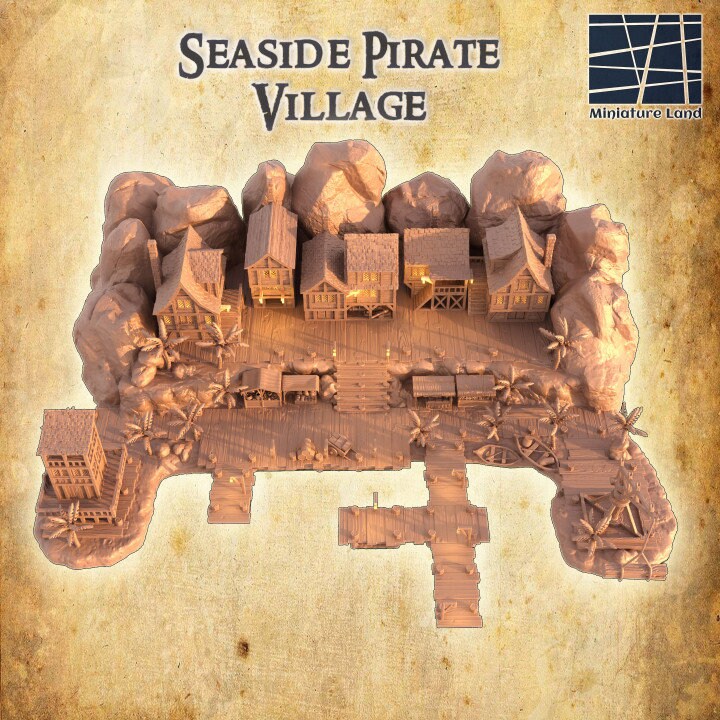 Pirate Village, Miniature Land | Dungeons and Dragons | Pathfinder | Table Top RPG | 3D Printed Model