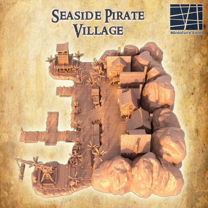 Pirate Village, Miniature Land | Dungeons and Dragons | Pathfinder | Table Top RPG | 3D Printed Model