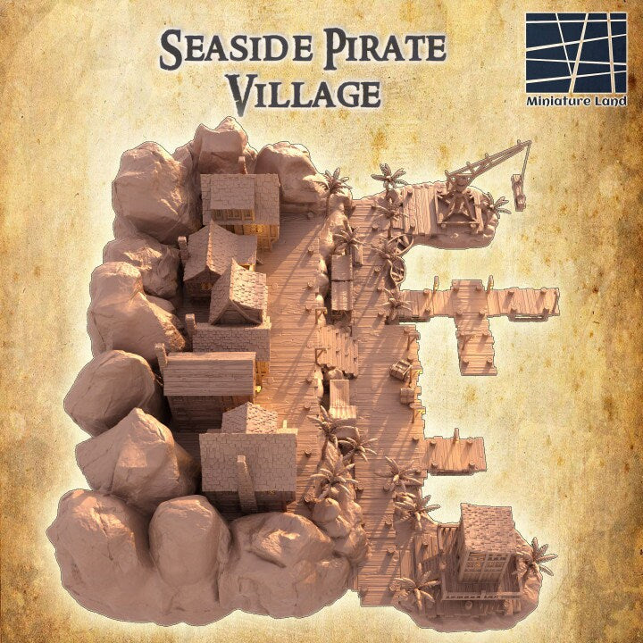 Pirate Village, Miniature Land | Dungeons and Dragons | Pathfinder | Table Top RPG | 3D Printed Model