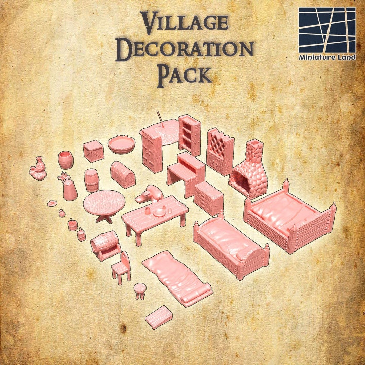 Village Decoration Pack, Miniature Land | Dungeons and Dragons | Pathfinder | Table Top RPG | 3D Printed Model