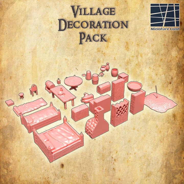 Village Decoration Pack, Miniature Land | Dungeons and Dragons | Pathfinder | Table Top RPG | 3D Printed Model