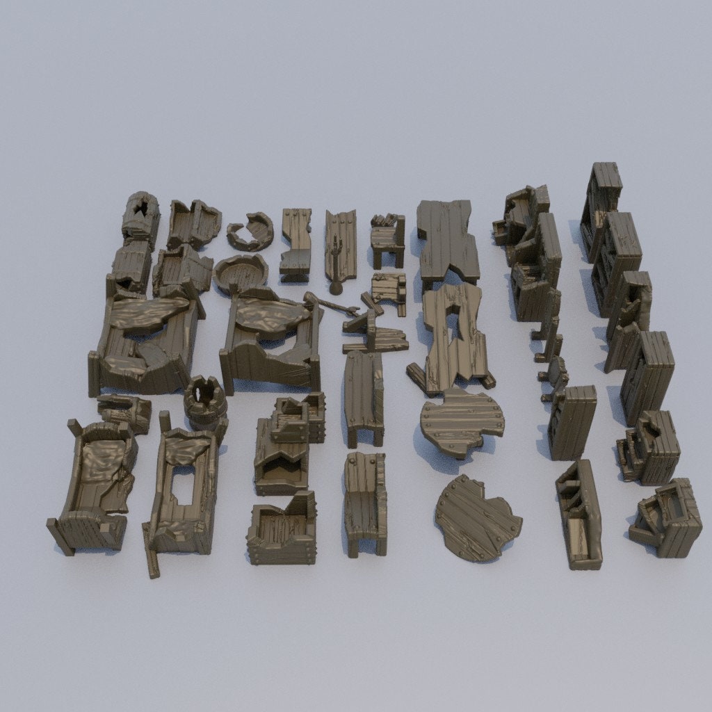 Ruined Furniture Decoration Pack | Aussie 3D Printed Miniatures and Terrain