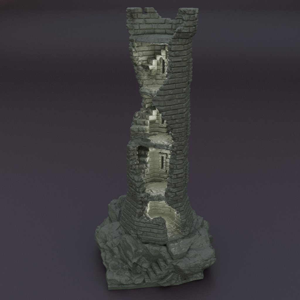 Ruined Lookout Tower, Miniature Land | Dungeons and Dragons | Pathfinder | Table Top RPG | 3D Printed Model