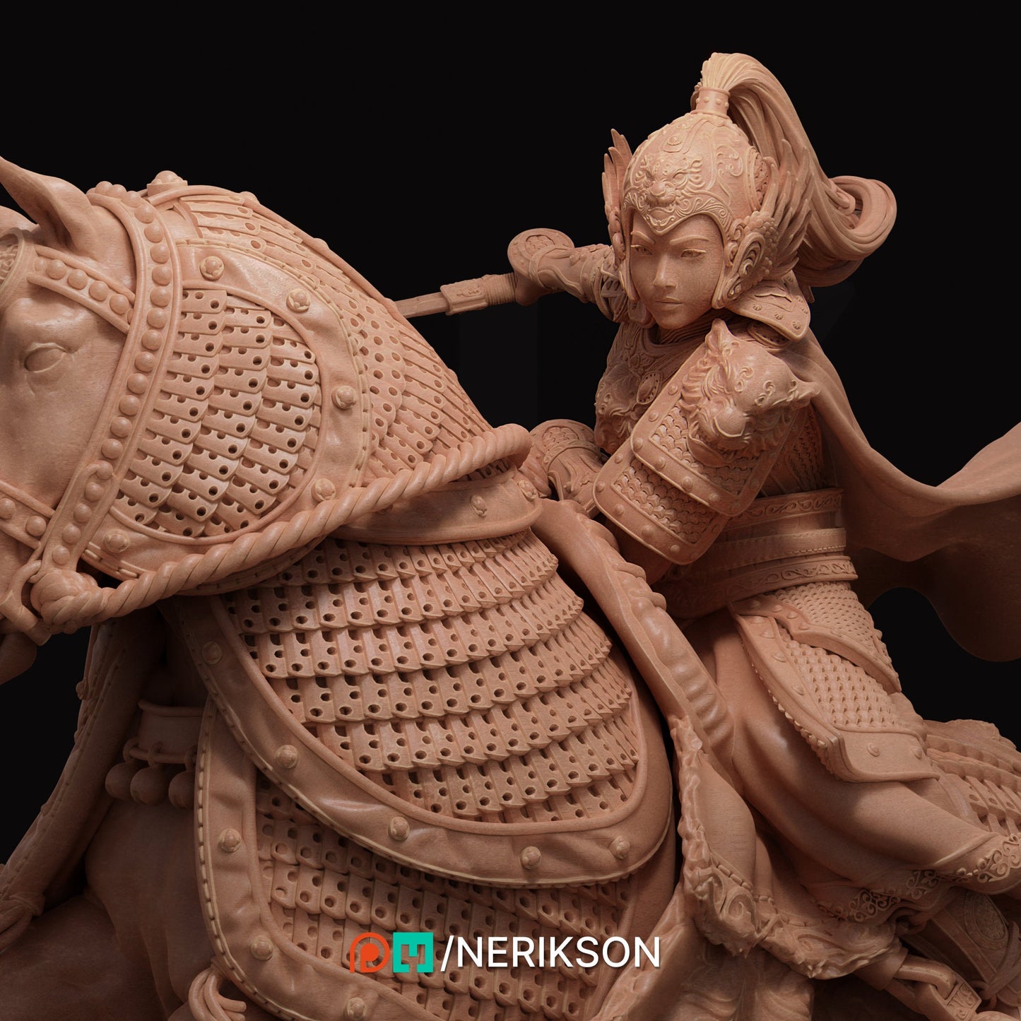 Kwan Yen, Mounted, Powerful NPC, Ernest Nemirovsky | Dungeons and Dragons | Pathfinder | Table Top RPG | 3D Printed Model