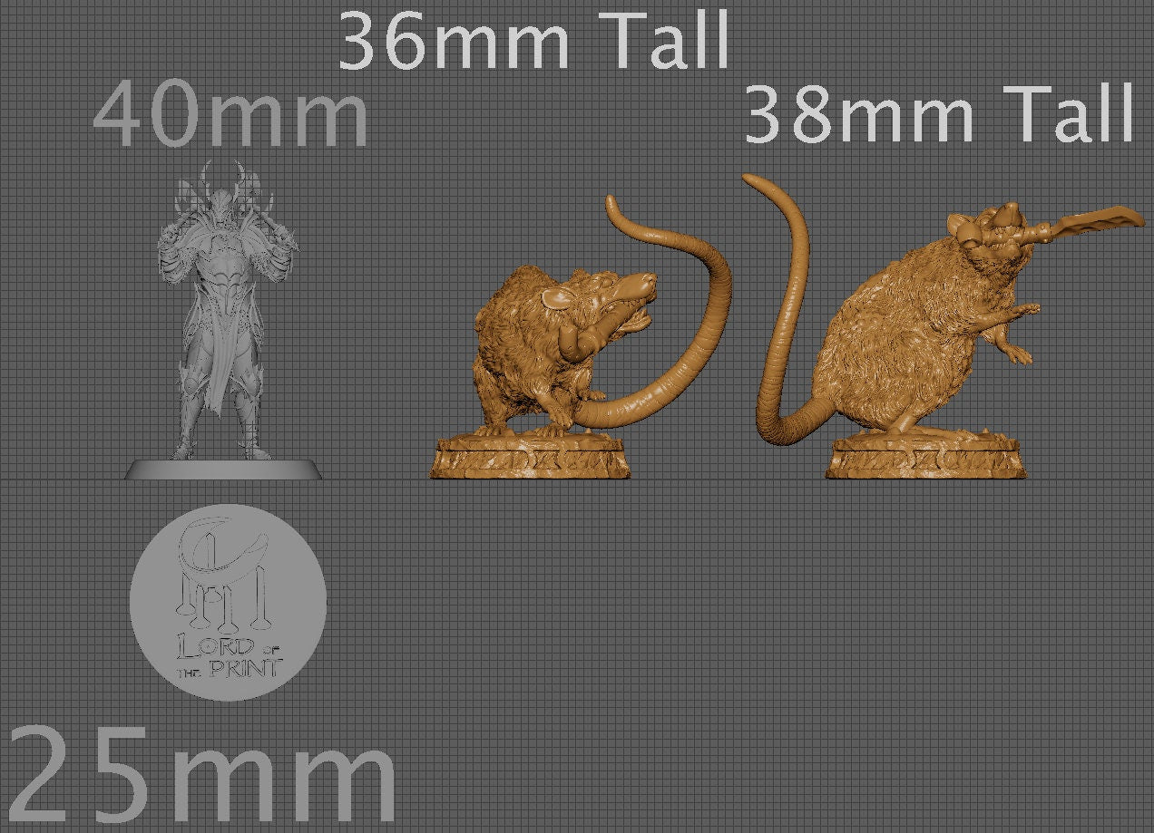 Dire Rats, Witchsong Miniatures | Dungeons and Dragons | Pathfinder | Table Top RPG | 3D Printed Model