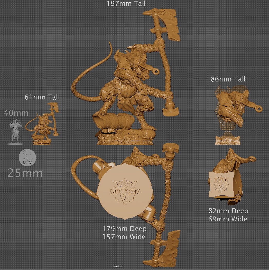 Grandrat Brute, Witchsong Miniatures | Dungeons and Dragons | Pathfinder | Table Top RPG | 3D Printed Model