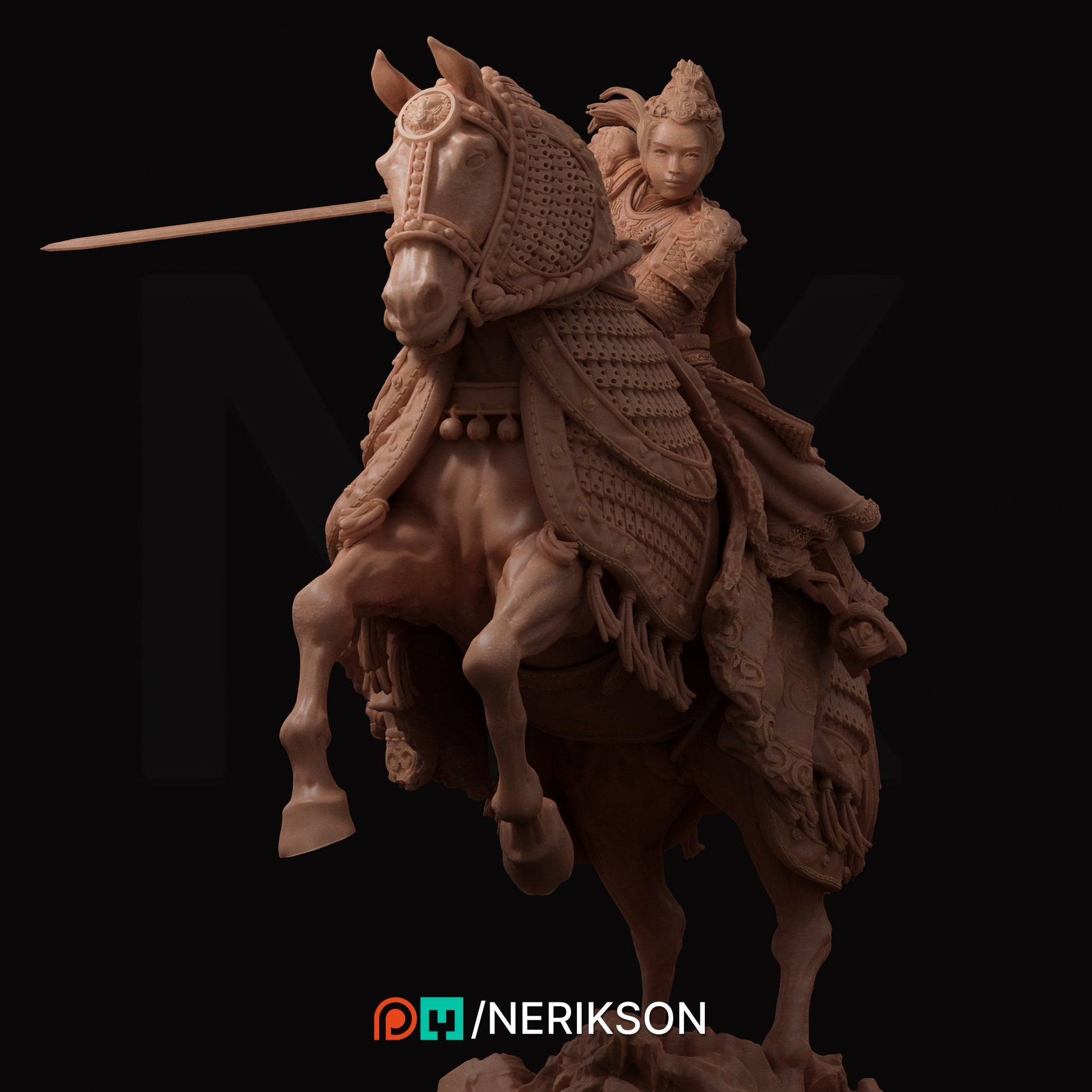 Kwan Yen, Mounted, Powerful NPC, Ernest Nemirovsky | Dungeons and Dragons | Pathfinder | Table Top RPG | 3D Printed Model