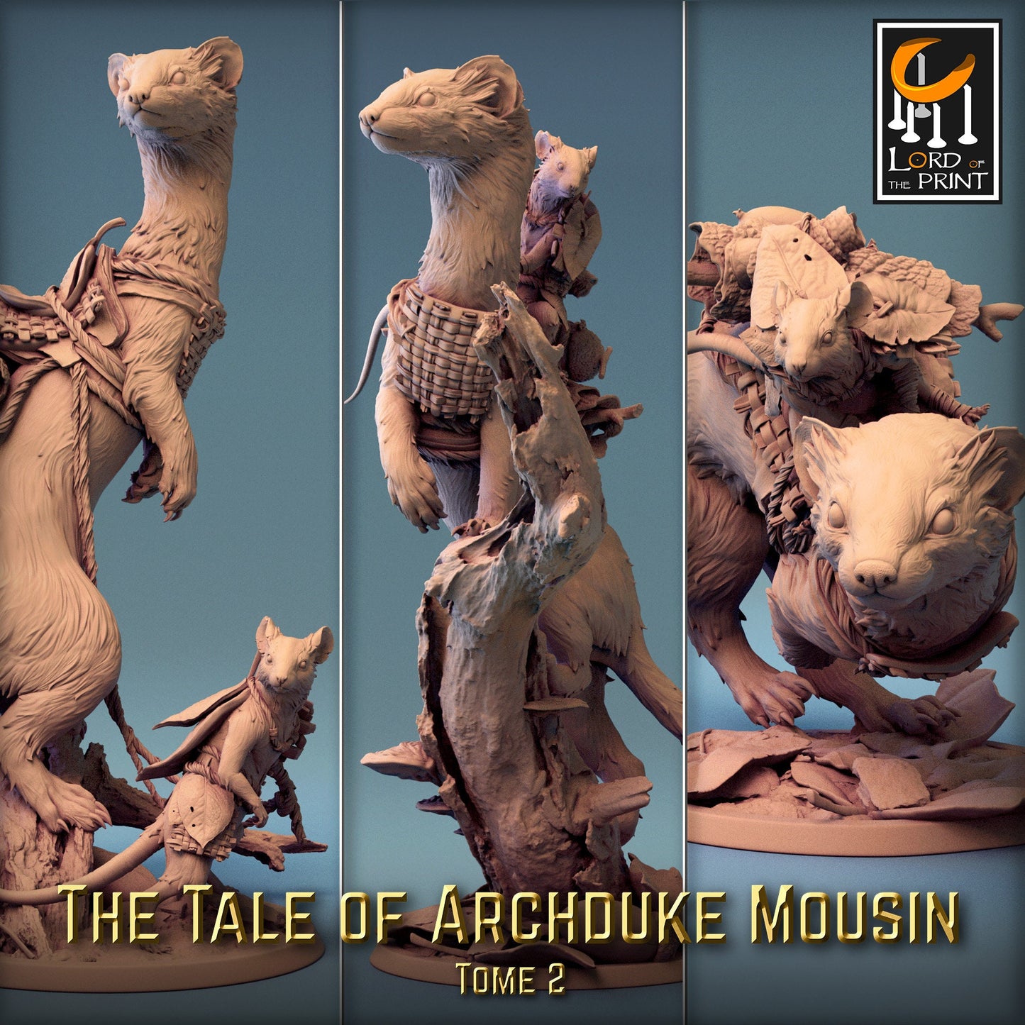 Weasel Riders! The Tale of Archduke Mousin Tome 2, Lord of the Print | Dungeons and Dragons | Pathfinder | Table Top RPG | 3D Printed Model