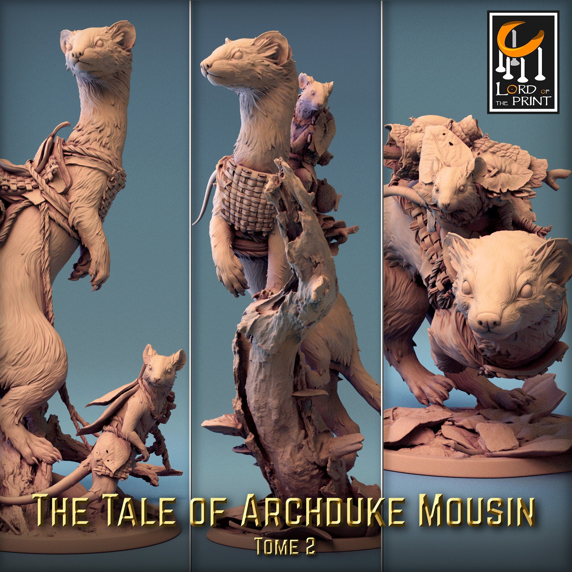 Weasel Riders! The Tale of Archduke Mousin Tome 2, Lord of the Print | Dungeons and Dragons | Pathfinder | Table Top RPG | 3D Printed Model