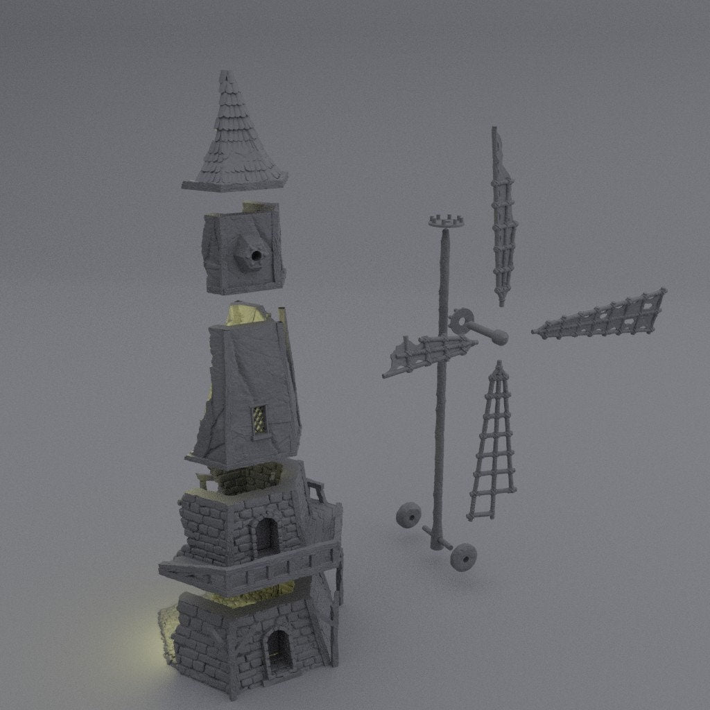 Ruined Windmill, Miniature Land | Dungeons and Dragons | Pathfinder | Table Top RPG | 3D Printed Model