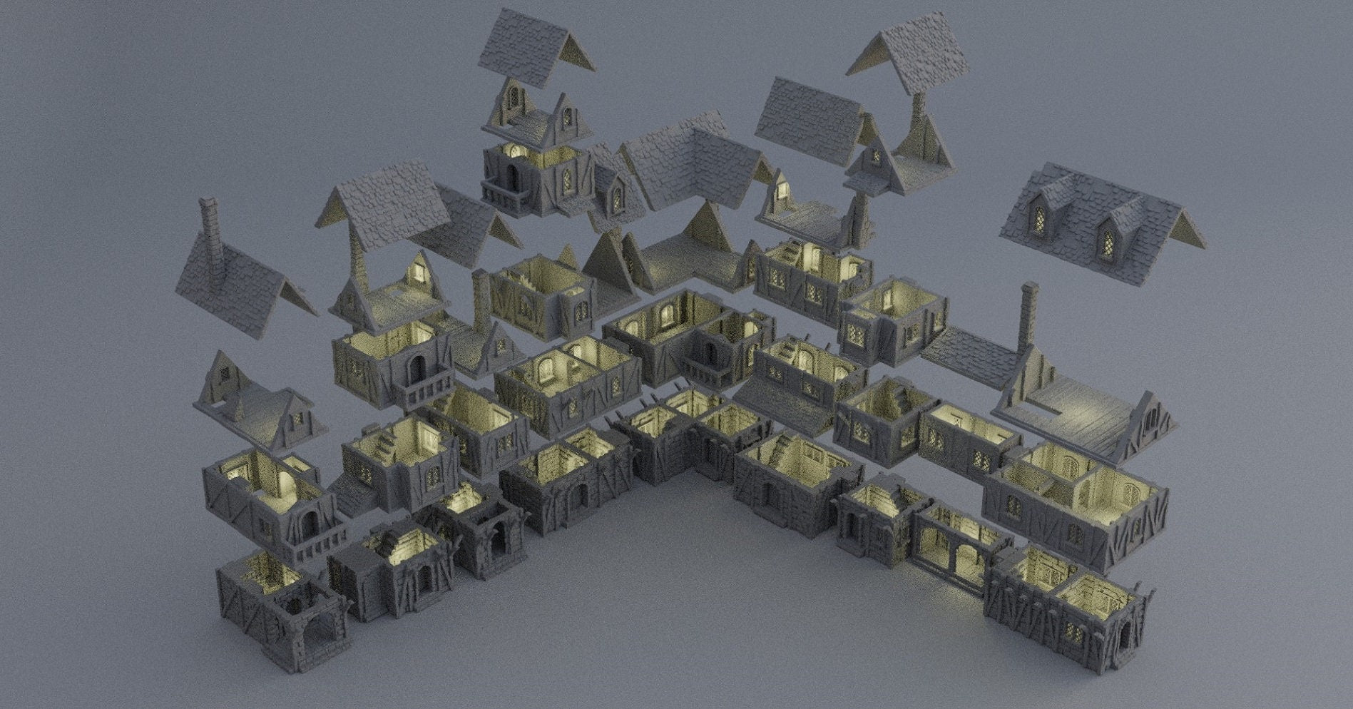 Modular Town District, Miniature Land | Dungeons and Dragons | Pathfinder | Table Top RPG | 3D Printed Model