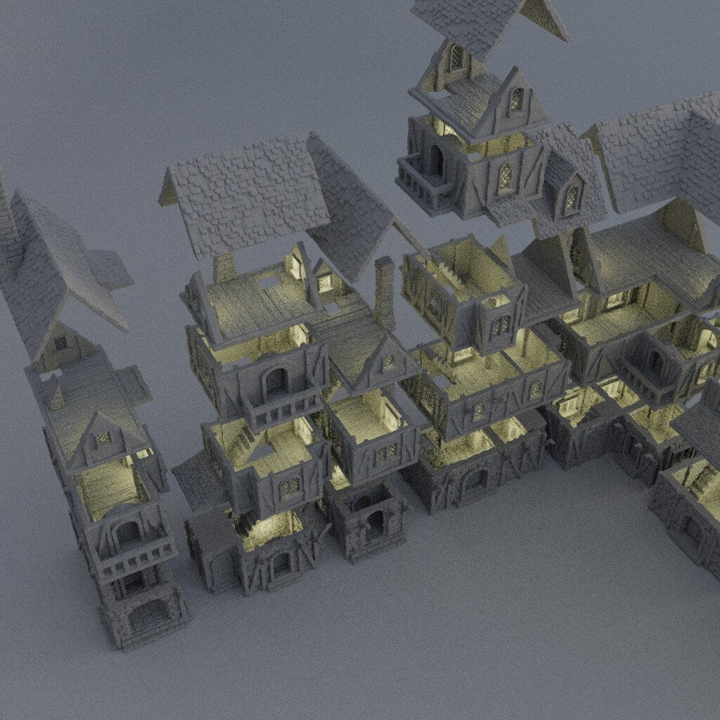 Modular Town District, Miniature Land | Dungeons and Dragons | Pathfinder | Table Top RPG | 3D Printed Model