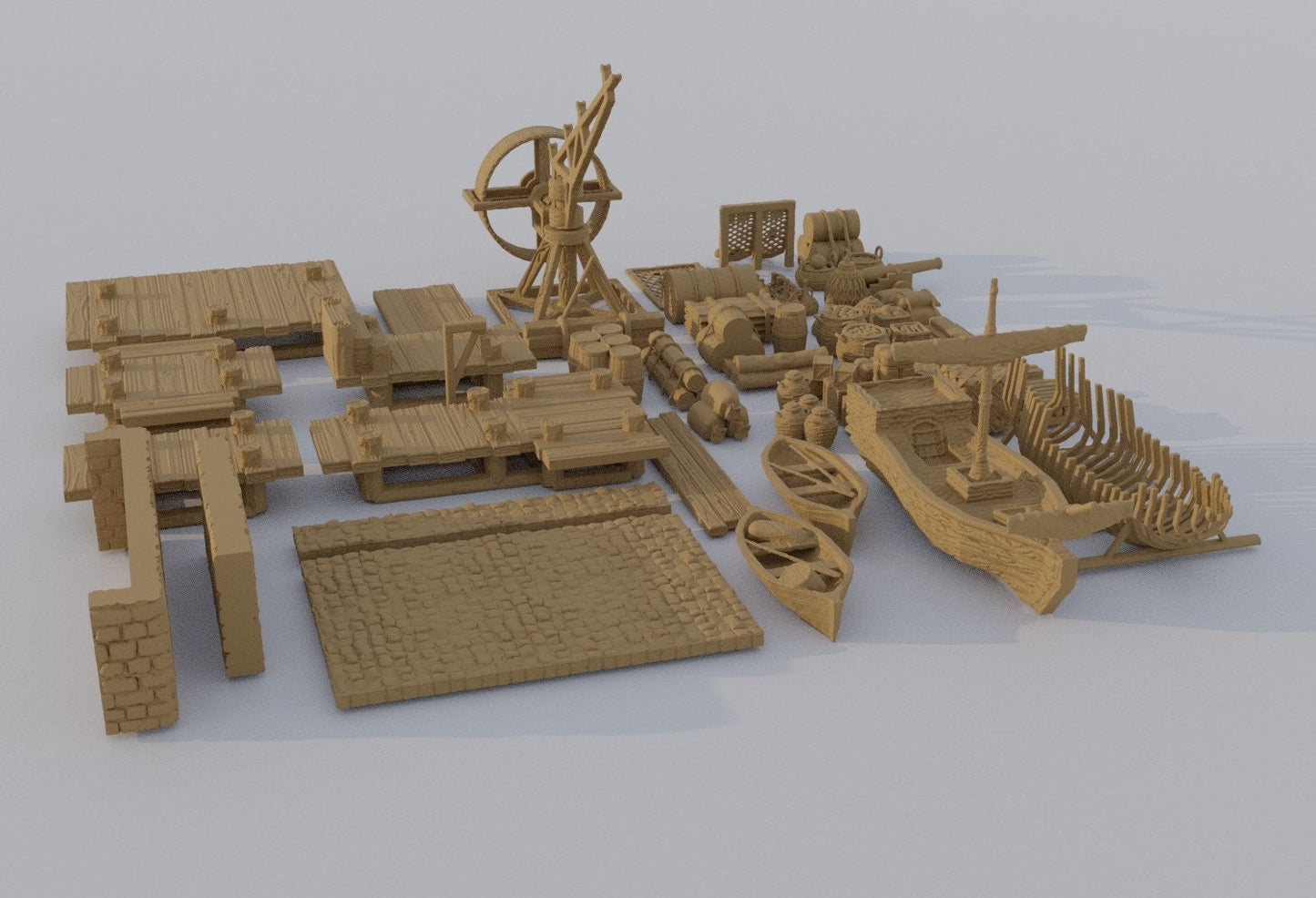 Dockyard Scatter Terrain, Miniature Land | Dungeons and Dragons | Pathfinder | Table Top RPG | 3D Printed Model