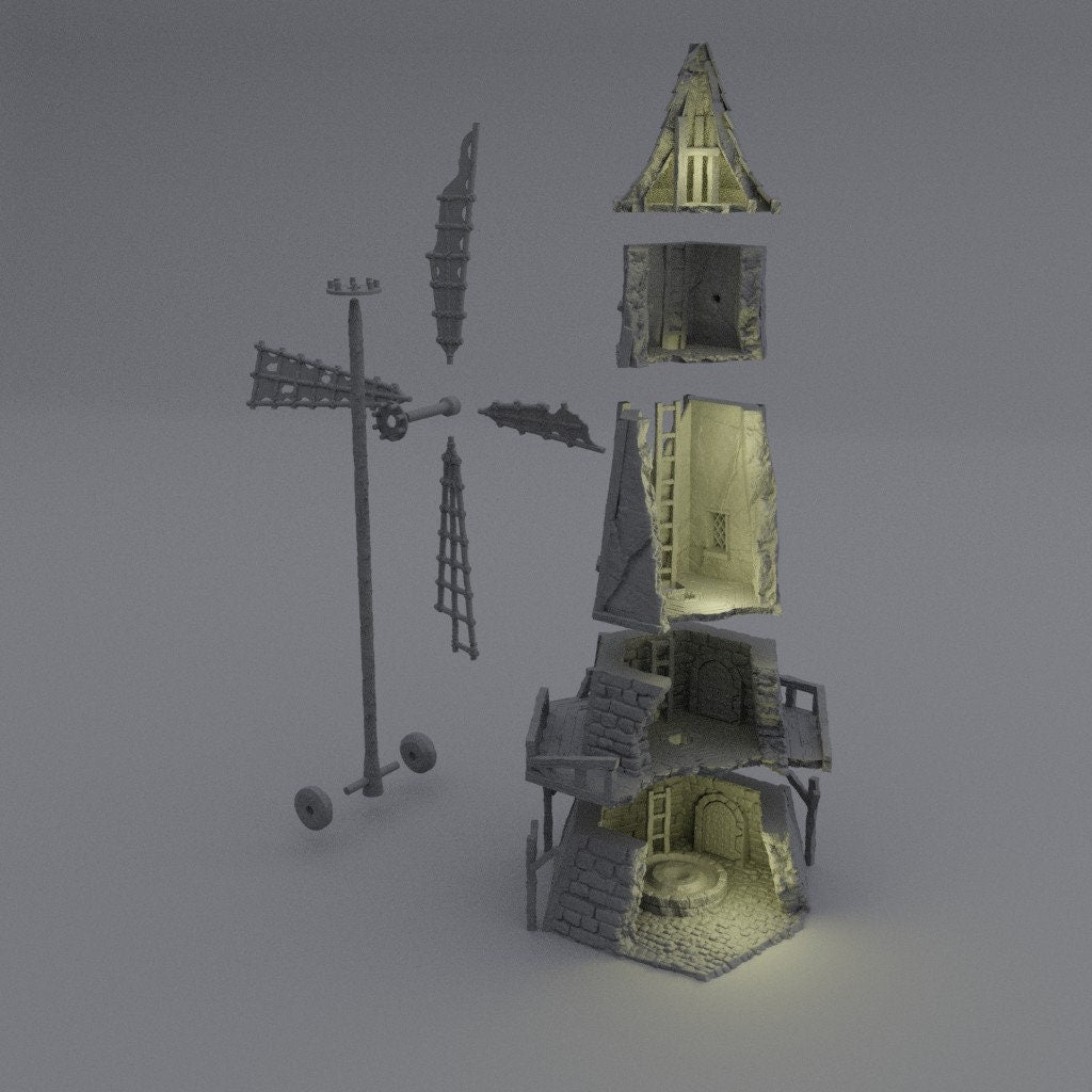 Ruined Windmill, Miniature Land | Dungeons and Dragons | Pathfinder | Table Top RPG | 3D Printed Model