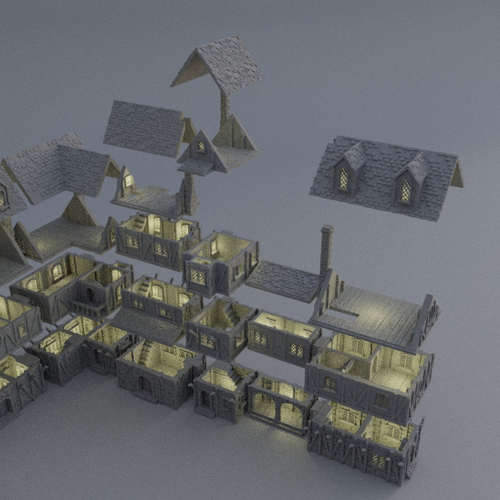 Modular Town District, Miniature Land | Dungeons and Dragons | Pathfinder | Table Top RPG | 3D Printed Model