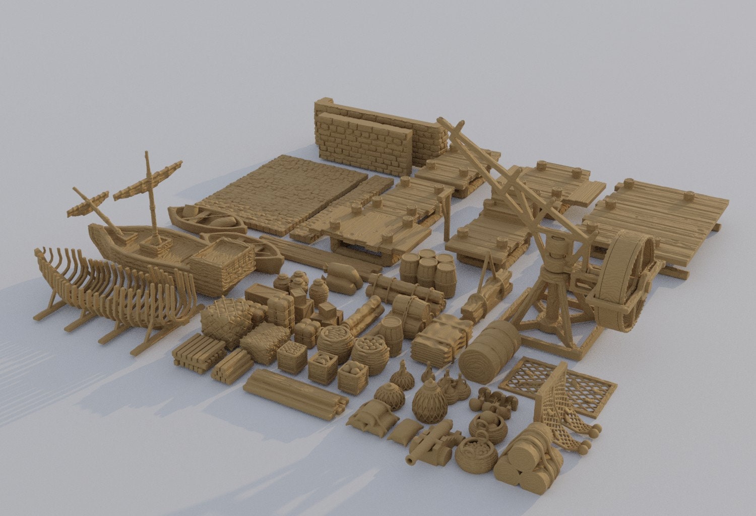 Dockyard Scatter Terrain, Miniature Land | Dungeons and Dragons | Pathfinder | Table Top RPG | 3D Printed Model