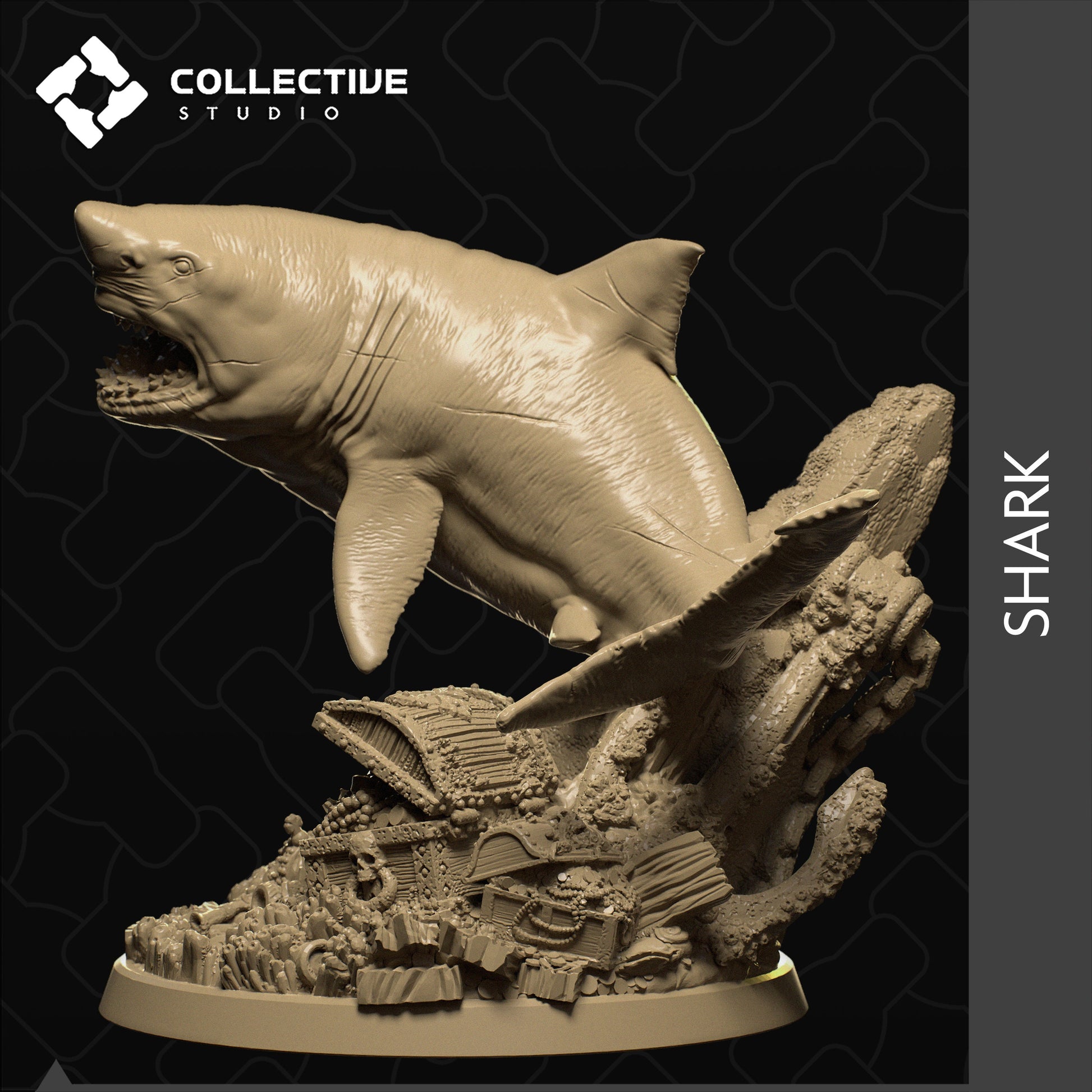 Great White Shark, Collective Studios | Dungeons and Dragons | Pathfinder | Table Top RPG | 3D Printed Model