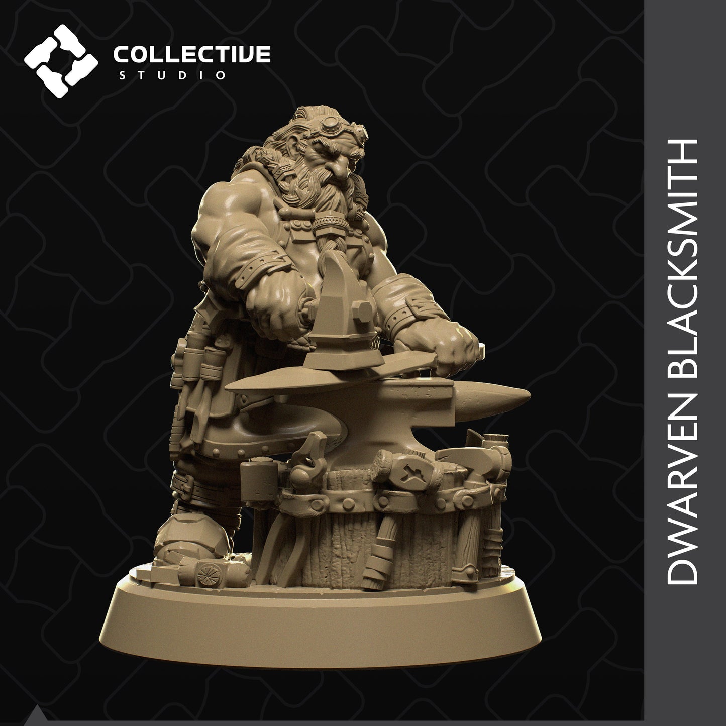 Dwarf Blacksmith, Collective Studios | Dungeons and Dragons | Pathfinder | Table Top RPG | 3D Printed Model