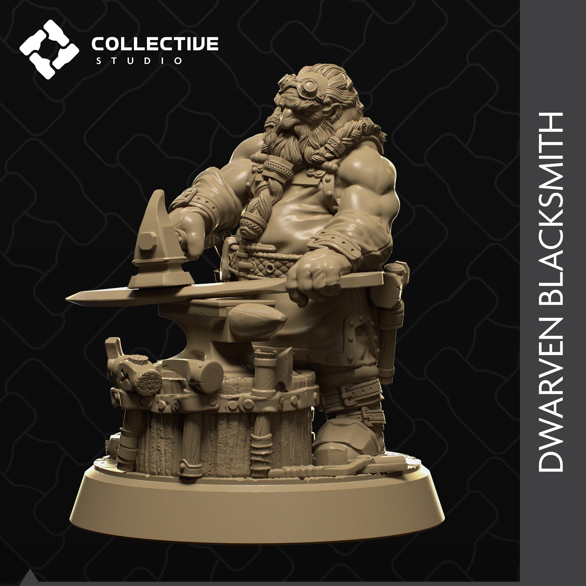 Dwarf Blacksmith, Collective Studios | Dungeons and Dragons | Pathfinder | Table Top RPG | 3D Printed Model