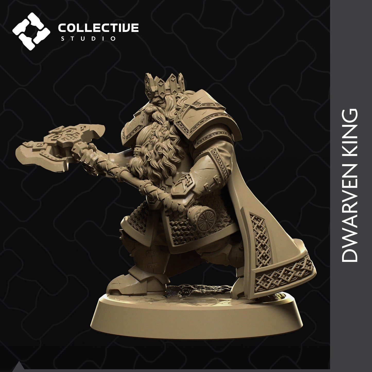 Dwarf King, Collective Studios | Dungeons and Dragons | Pathfinder | Table Top RPG | 3D Printed Model