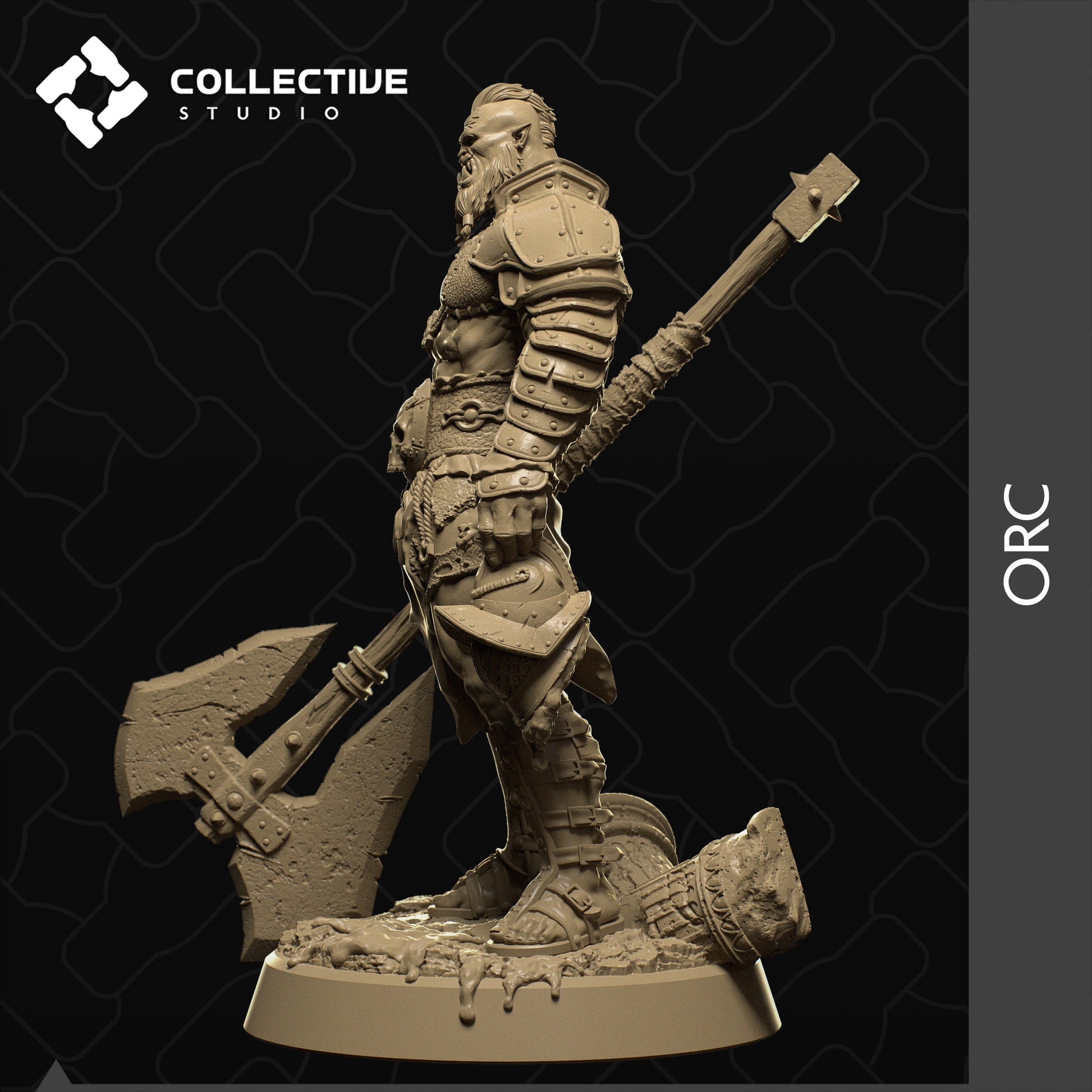 Orc Warrior, Collective Studios | Dungeons and Dragons | Pathfinder | Table Top RPG | 3D Printed Model