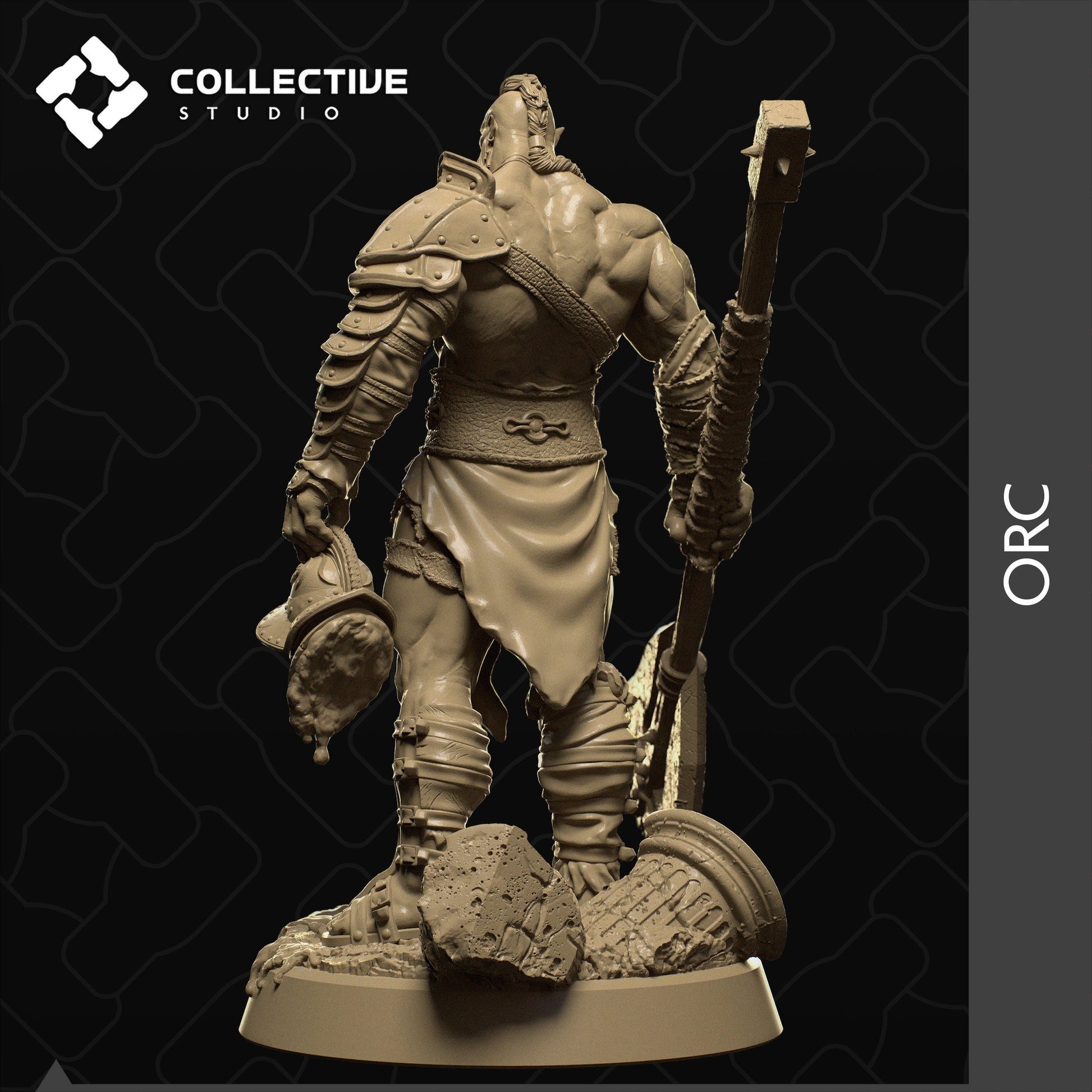 Orc Warrior, Collective Studios | Dungeons and Dragons | Pathfinder | Table Top RPG | 3D Printed Model