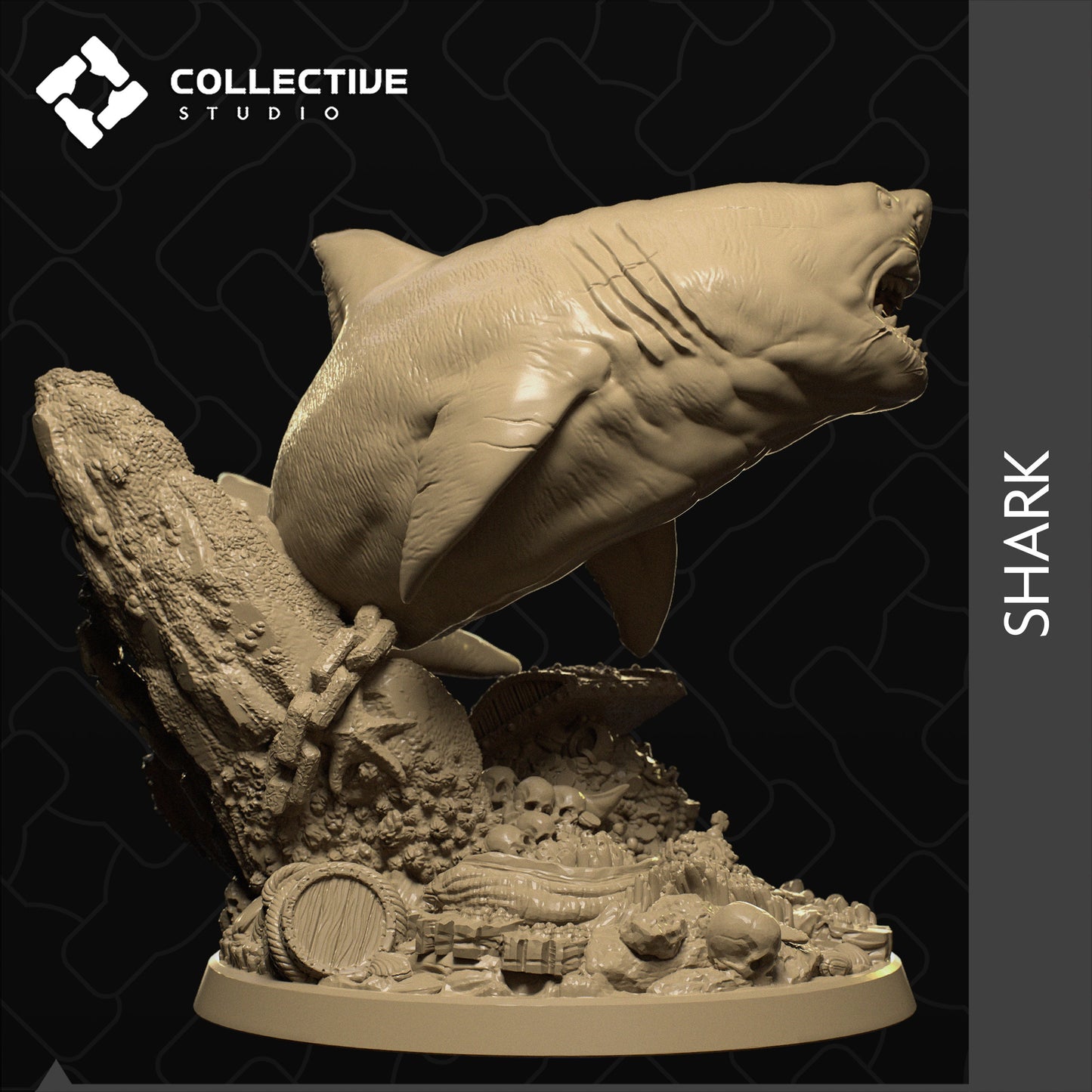 Great White Shark, Collective Studios | Dungeons and Dragons | Pathfinder | Table Top RPG | 3D Printed Model