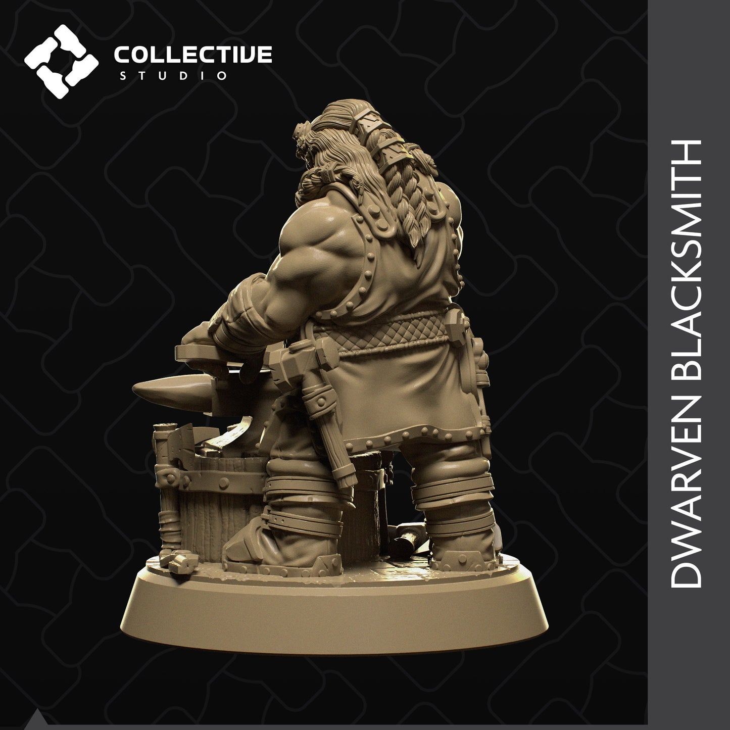 Dwarf Blacksmith, Collective Studios | Dungeons and Dragons | Pathfinder | Table Top RPG | 3D Printed Model