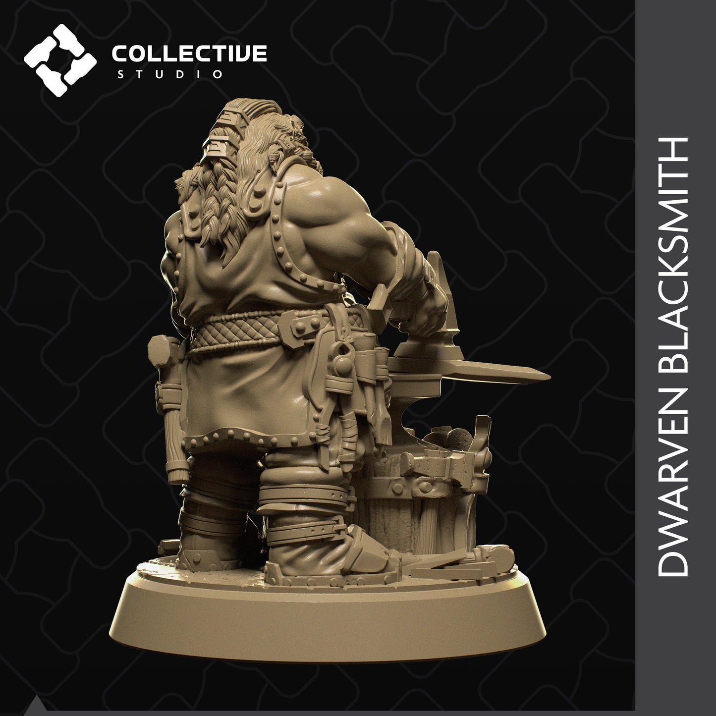 Dwarf Blacksmith, Collective Studios | Dungeons and Dragons | Pathfinder | Table Top RPG | 3D Printed Model