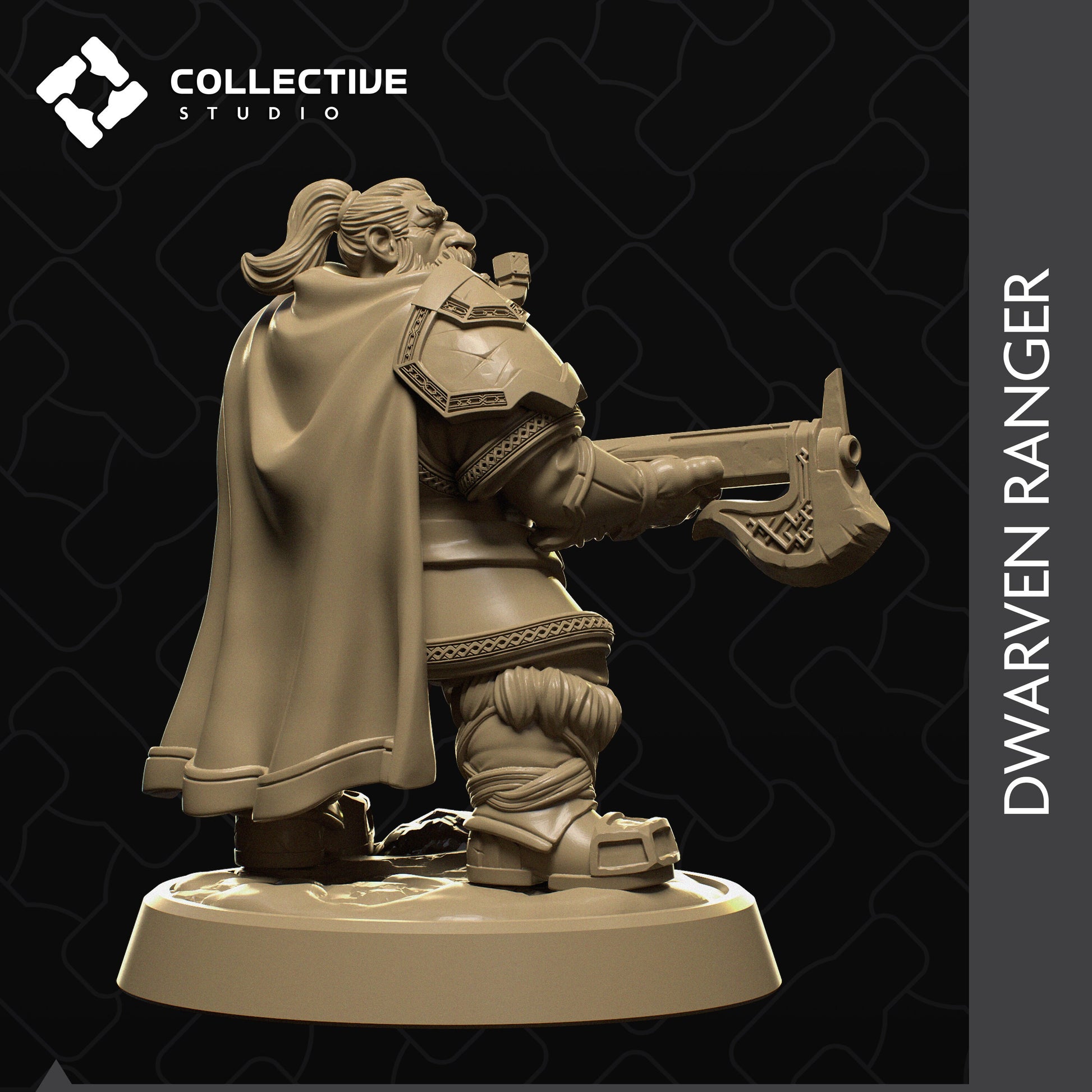 Dwarf Ranger, Collective Studios | Dungeons and Dragons | Pathfinder | Table Top RPG | 3D Printed Model