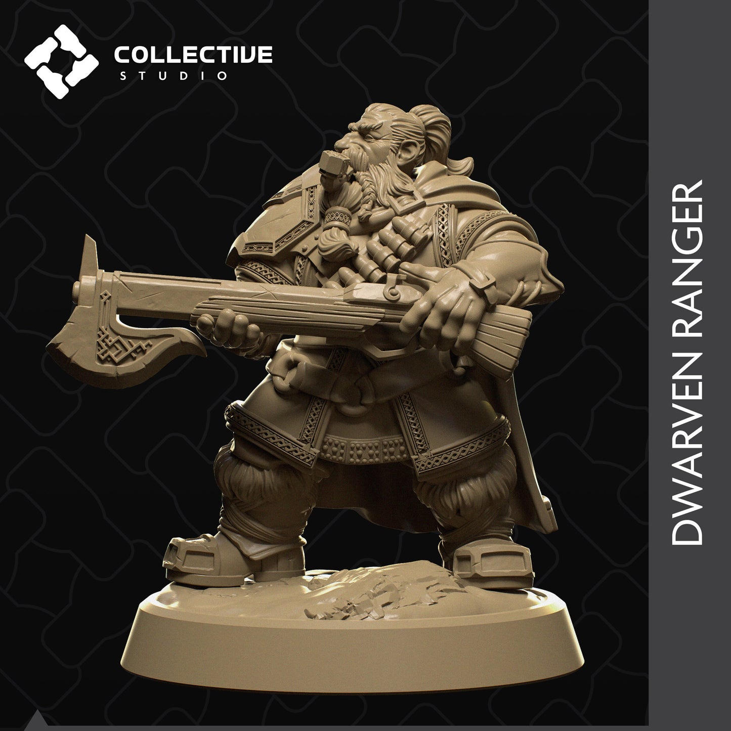 Dwarf Ranger, Collective Studios | Dungeons and Dragons | Pathfinder | Table Top RPG | 3D Printed Model