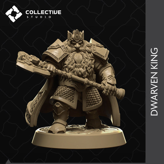 Dwarf King, Collective Studios | Dungeons and Dragons | Pathfinder | Table Top RPG | 3D Printed Model