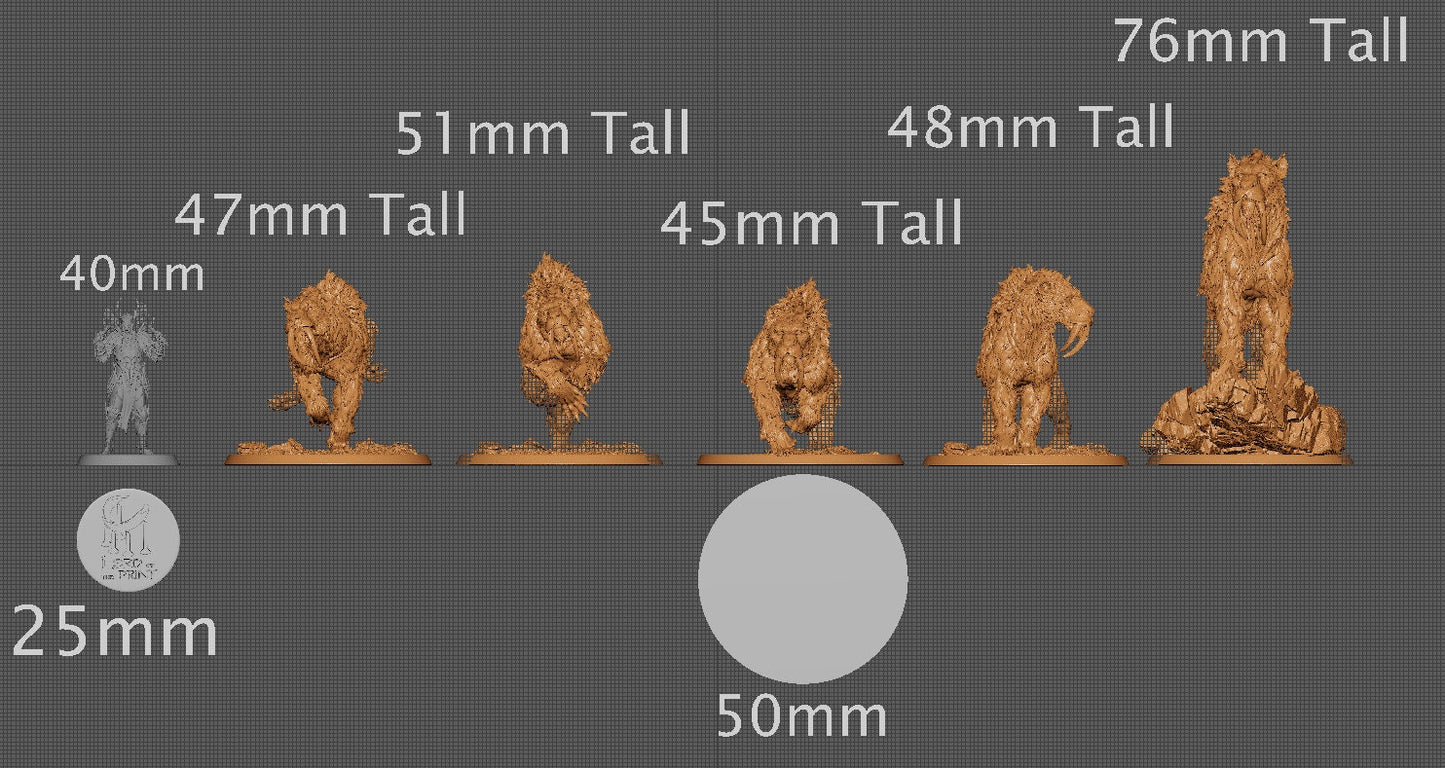 Wild Sabertooth Tigers, Rescale Miniatures | Dungeons and Dragons | Pathfinder | Table Top RPG | 3D Printed Model