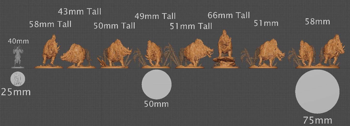 Wild Hogs, Rescale Miniatures | Dungeons and Dragons | Pathfinder | Table Top RPG | 3D Printed Model