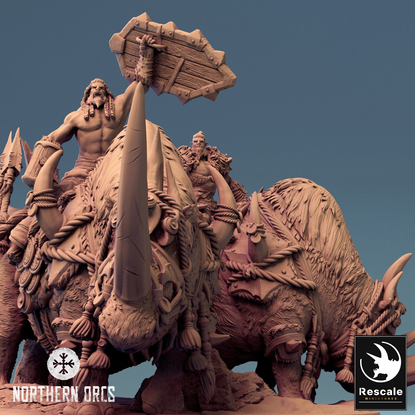 Rhino Riders, Rescale Miniatures | Dungeons and Dragons | Pathfinder | Table Top RPG | 3D Printed Model