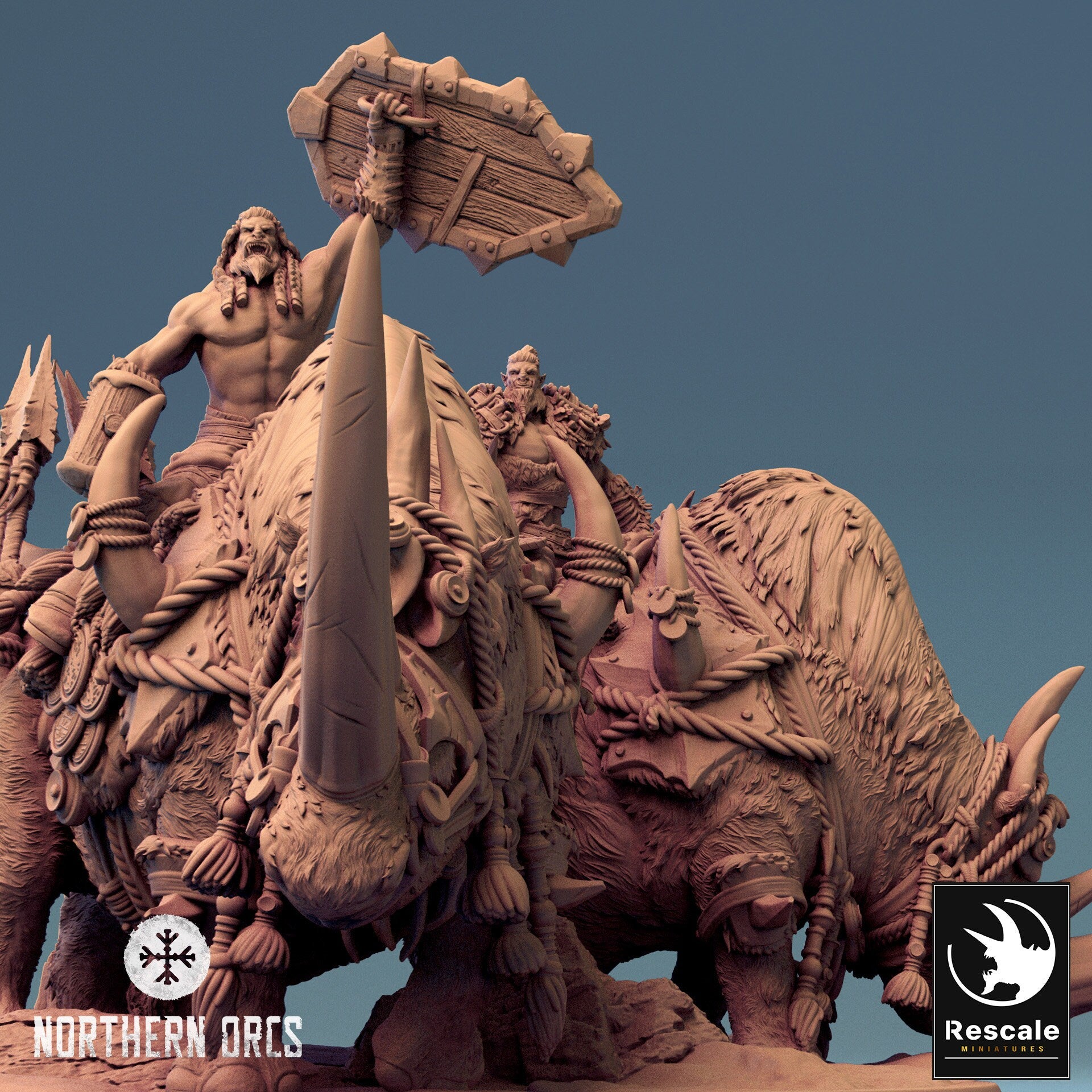 Rhino Riders, Rescale Miniatures | Dungeons and Dragons | Pathfinder | Table Top RPG | 3D Printed Model