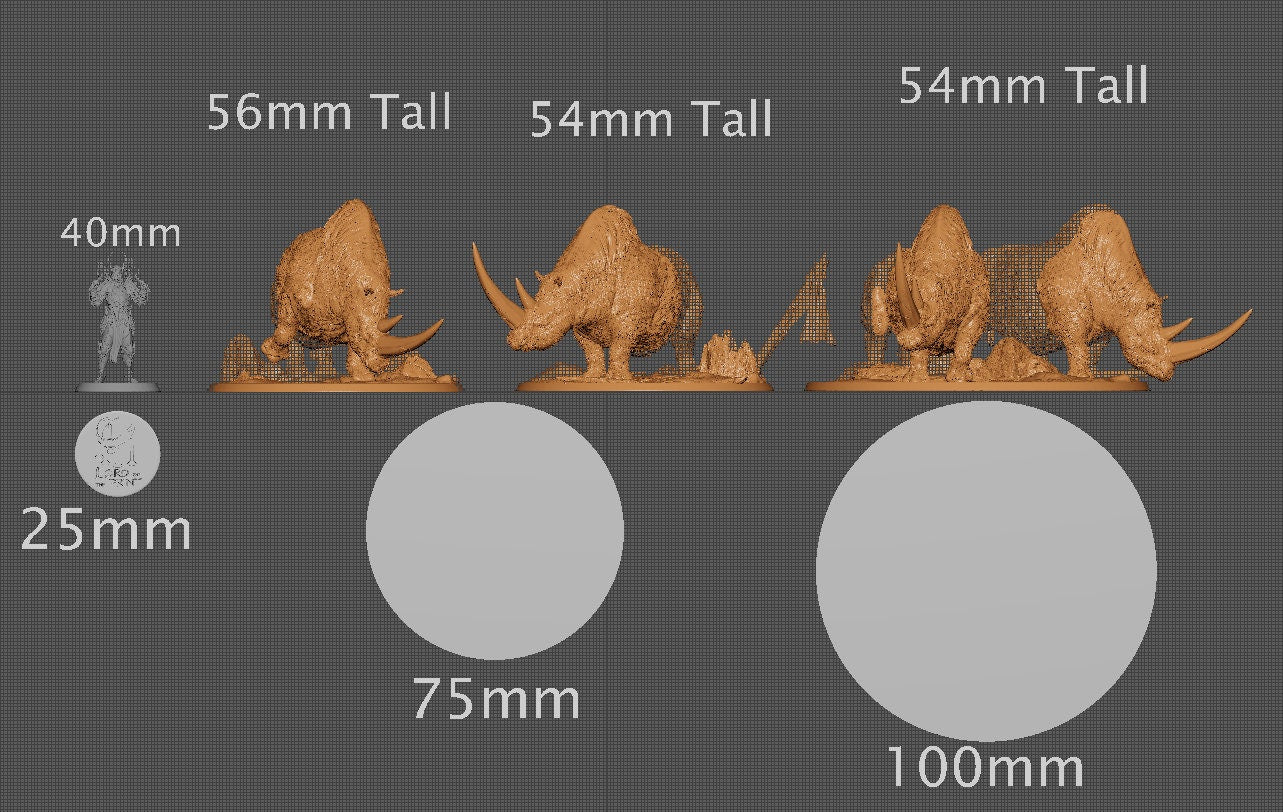 Wild Rhinos, Rescale Miniatures | Dungeons and Dragons | Pathfinder | Table Top RPG | 3D Printed Model