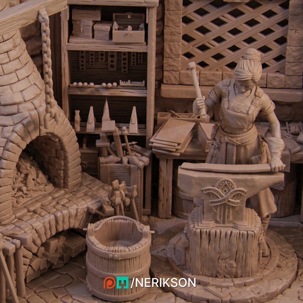 Lara, Blacksmith Shop, Ernest Nemirovsky | Dungeons and Dragons | Pathfinder | Table Top RPG | 3D Printed Model