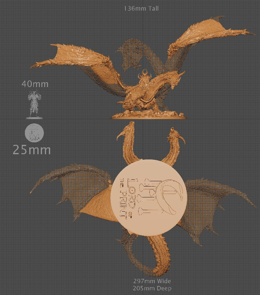 Bialmuth, Two Headed Dragon, Rescale Miniatures | Dungeons and Dragons | Pathfinder | Table Top RPG | 3D Printed Model